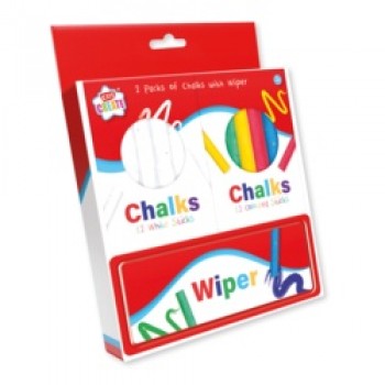 2 Packs Of Chalks And Wiper - 12 White, 12 Colours 2 Packs Of Chalks And Wiper - 12 White, 12 Colours