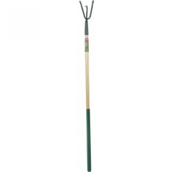 Carbon Steel Long Handle 3 Prong Cultivator Wooden Handle - Length: 138cm. Foam Handle Length: 61cm